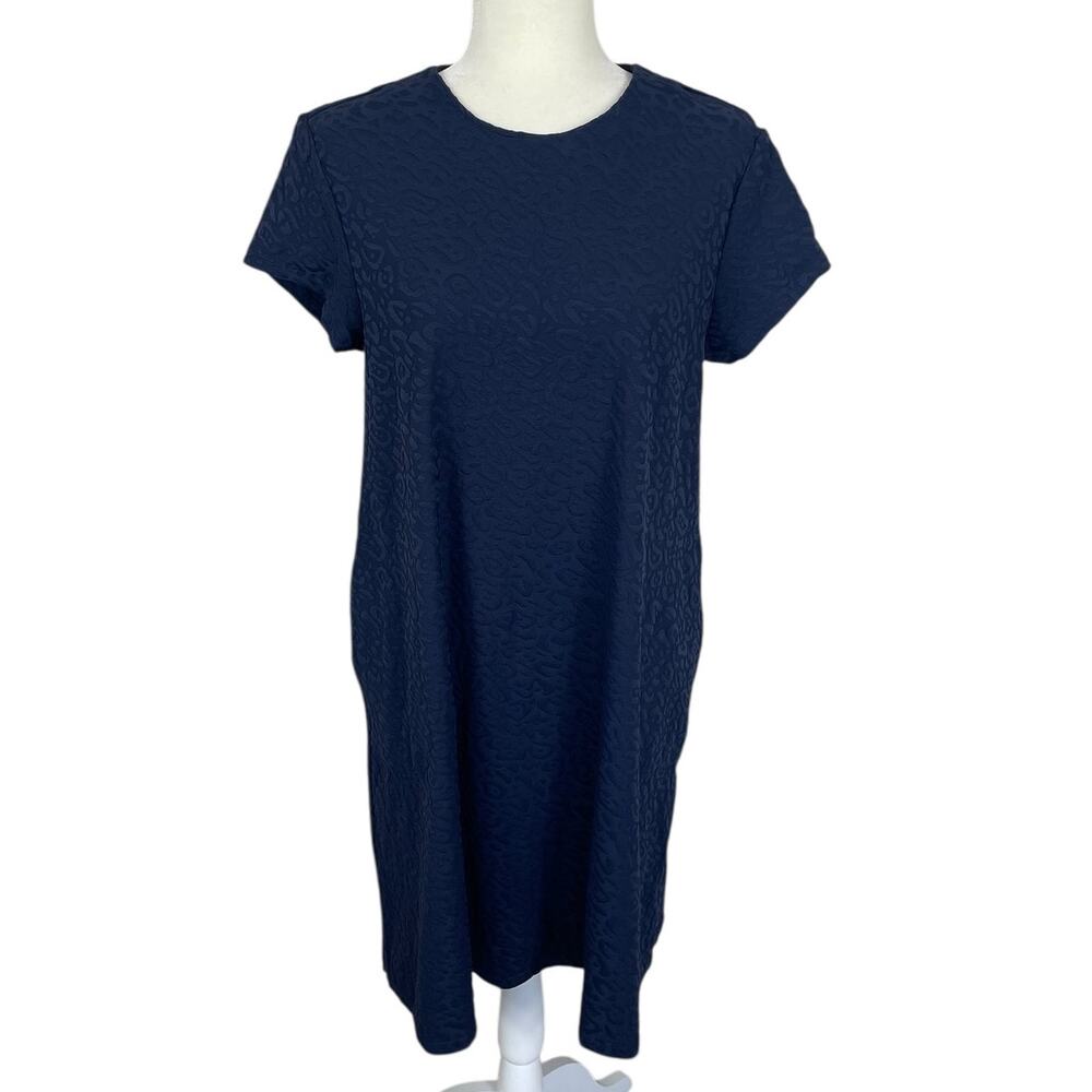 J. McLaughlin Catalina Cloth Damask Jacquard Swing Dress Navy Size Large Classic